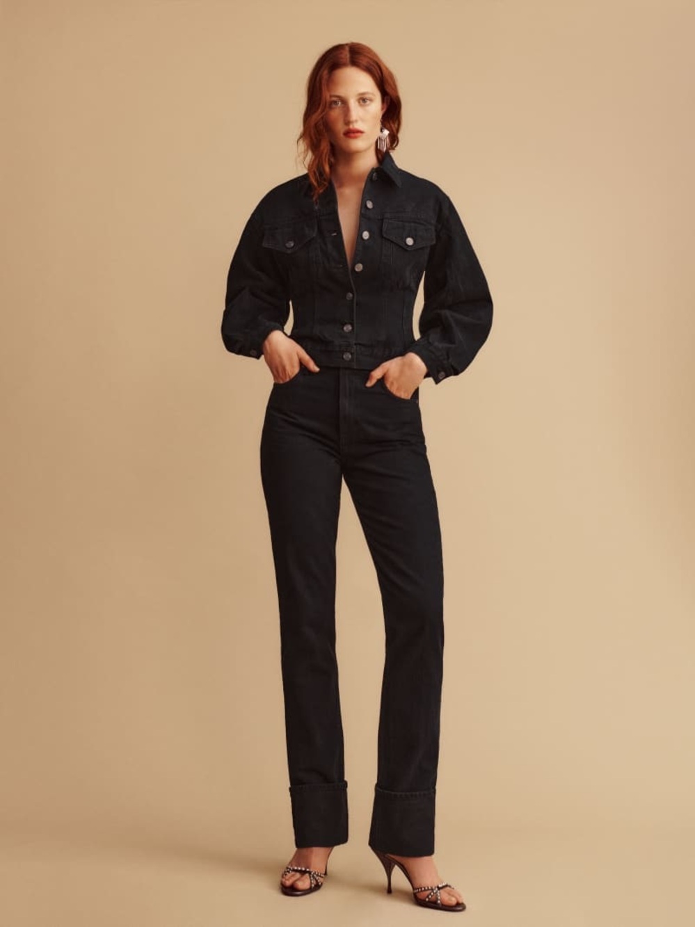 Reformation “The Collection” Black High Rise Straight Leg Jeans